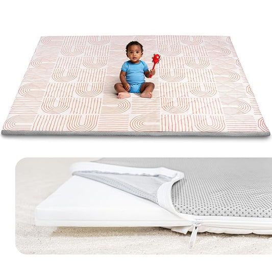 Foam Baby Play Mat 71x59, Removable and Machine Washable Cover, Thicken Cushioning Playmat and Perfect for Playpen, Non-Slip Bottom, Easy to Clean for Infants, Toddlers & Babies(Rainbow)