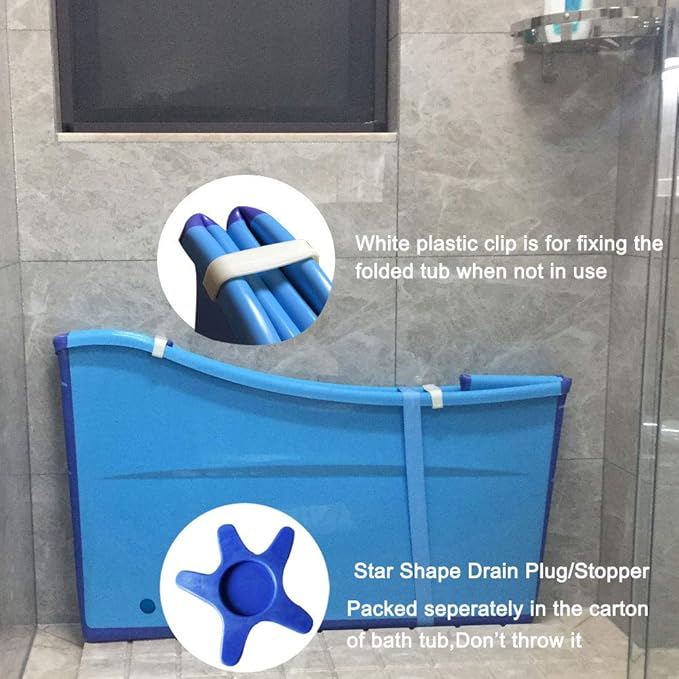 W WEYLAN TEC Large Foldable Bath Tub Bathtub for Toddler Children Twins Petite Adult Blue