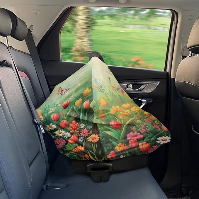 Wanyint Easter Rabbit Butterfly Flower Car Seat Covers Baby Car Canopy Shopping Cart Cover Scarf Lightweight Stroller Cover Women Mother Nursing Breastfeeding Covers