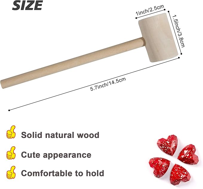 18 Pcs Mini Wooden Hammers Toy for Kids, Natural Wood Breakable Heart Hammers for Chocolate