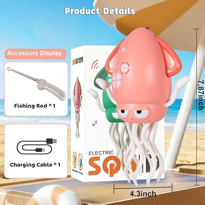 Dancing Octopus Baby Toy - Electric Crawling Octopus Tummy Time Toy - USB Rechargeable Dancing Musical Squid Toys with Lights, Birthday Gifts for 3 4 5 6 Year Old Boys Girls, Funny Desk Decor (Pink)