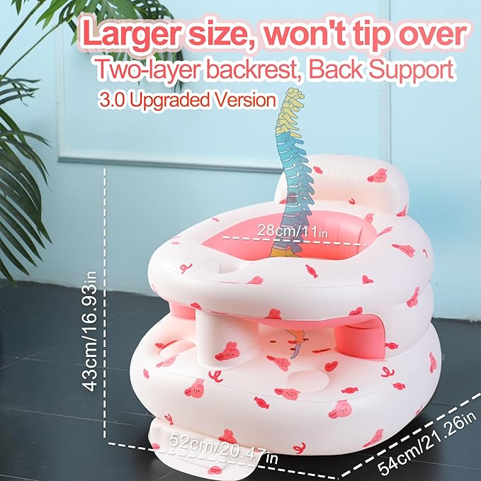 Upgraded Inflatable Baby Seat with Safety Guardrails, Thicker Sit Me Up Floor Seat for Baby Chair Sit Me Up, Blow Up Baby Chair Built in Air Pump for Babies 3-36 mth
