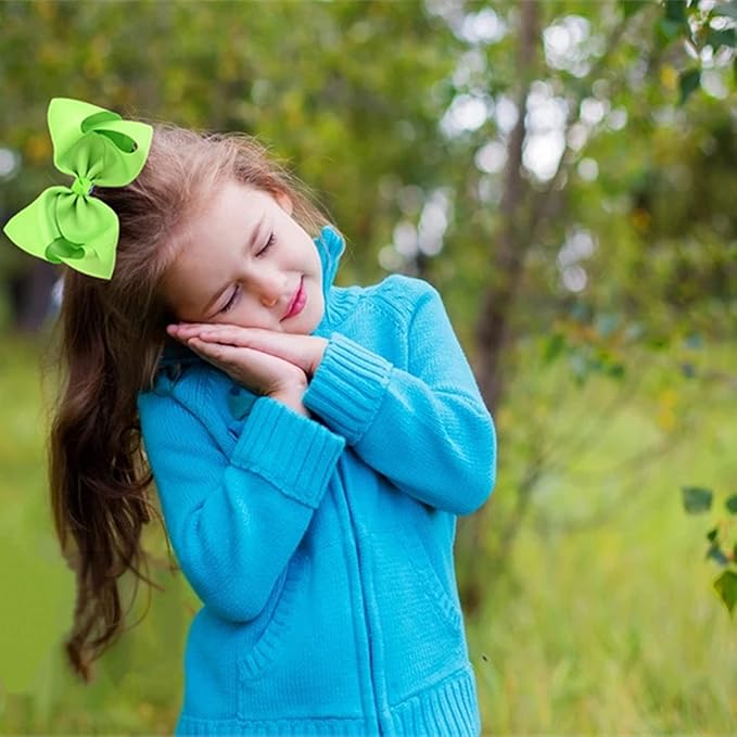 Eyegla Hair Bows For Girls Large Bow Hair Clips Girl Hair Bows For Hair 6 Inch Grosgrain Ribbon Hair Accessories Pack of 12 Color