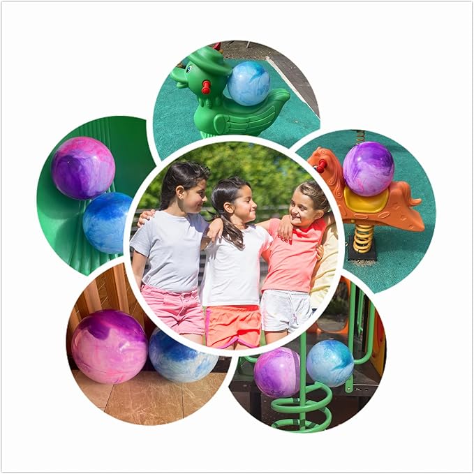 Marbleized Bouncy Balls - Set of 2 Large Inflatable Bouncy Ball with Hand Air Pump & 2 Pin Neddles