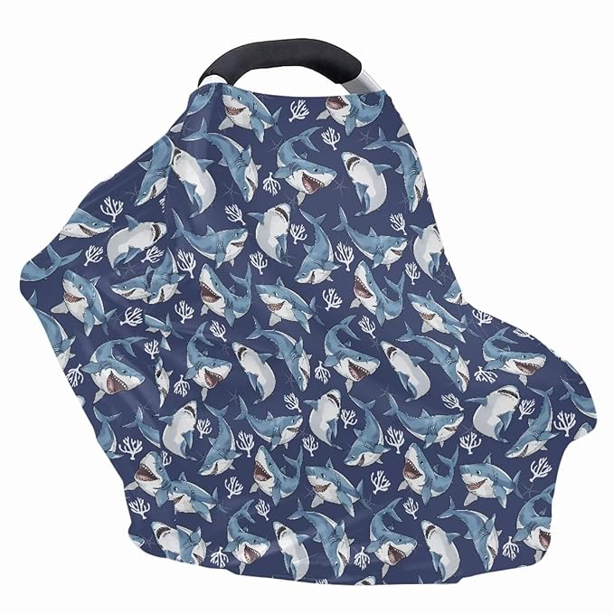Breathable Car Seat Cover for Babies – Soft Nursing Cover for Breastfeeding, High Stretchy Infant Carseat Canopy, Beach Palm Tree