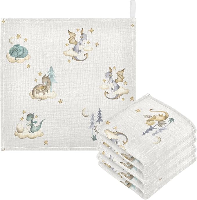 vvfelixl Baby Muslin Washcloths Dragon Baby Babys Burp Cloths Cotton Babys Face Towel for Newborn Infants Boys Girls Soft and Absorbent 11.8 X 11.8 in, 3 Pack