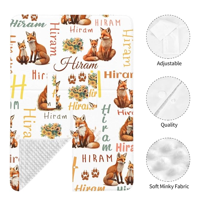 Personalized Cute Fox Baby Car Seat Cover for Girls Boys, Customized Baby Carseats Covers with Name, Custom Monogram Stroller Canopy Nursing Cover Breastfeeding Scarf for Newborn Infant New Mom