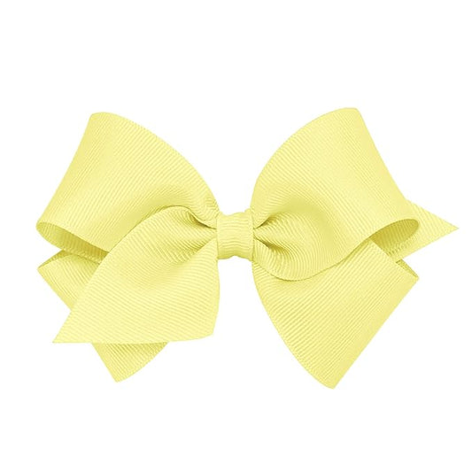 Wee Ones Girls' Plain Wrap Classic Grosgrain Hair Bows on a WeeStay No-Slip Hair Clip, Handmade, Small, Light Yellow