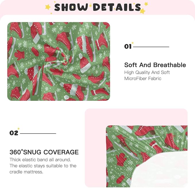 Baby Crib Sheet Winter Hats Mittens Scarves Crib Mattress for Boys and Girls Playard Sheet Soft Breathable Fitted Baby Mattress Cover 52x28in