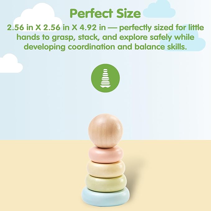 PlanToys® First Stacking Ring | Montessori Wooden Stacking Toy for Babies & Toddlers | Baby Learning Toy for Fine Motor Skills, Sensory Play & Color Sorting