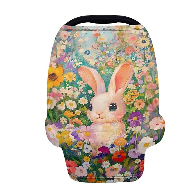 Wanyint Easter Rabbit Flower Colorful Stretchy Baby Car Seat Cover for Baby, Nursing Breastfeeding Covers, Shopping Cart High Chair Stroller Covers Infinity Scarf Car Seat Canopies