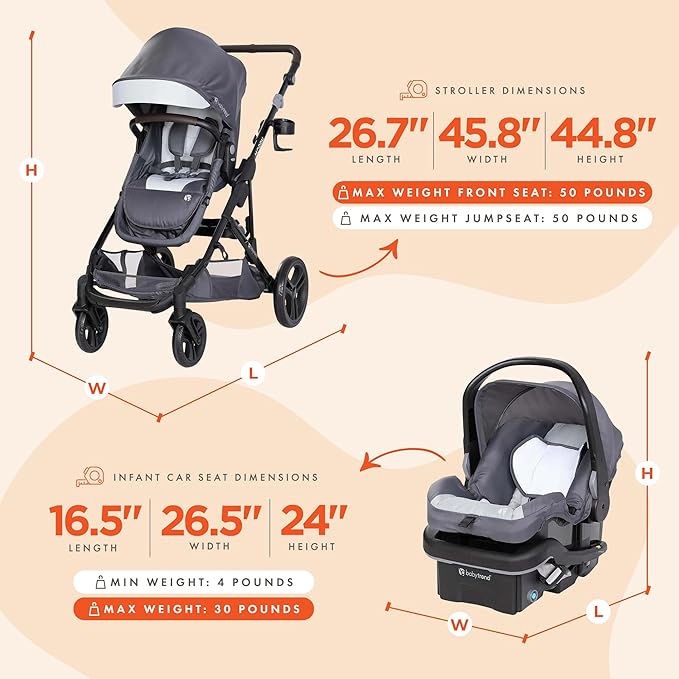 Baby Trend Morph Single to Double Modular Stroller Travel System with EZ-Lift™ Plus Infant Car Seat, Dash Grey