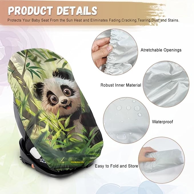 XYZCANDO Panda Print Baby Car Seat Shade Cover Cute Car Seat Cover Girl Newborn Waterproof Car Seats Heat Protector Keeps Your Toddler Baby Seat at a Cool Temperature Gift for Friends