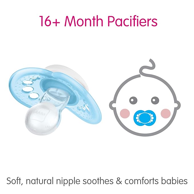MAM Matte Original Pacifier 2 Pack, Silicone Nipple Promotes Oral Development, Self-Sterilizing Case, Boy & Unisex, 16+ Months