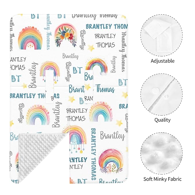 Personalized Winter Baby Car Seat Cover with Name Rainbow Winter Car Seat Cover for Baby Seat or Stroller Custom Infant Car Seat Covers Minky Blankets Nursing Cover Breastfeeding Scarf