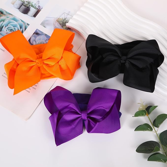 20 Pcs Baby Girls Headband With 6 inches Hair Bow, Soft Nylon Hairbands Cute Big Bow Super Elastic Headband For Baby Girls Newborn Infant Toddlers (20 Pcs Full Colors, Large)