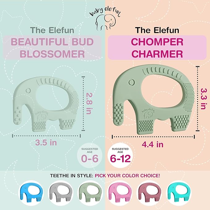 Elefun Baby Teether Pack - Gift a Full Year of Blissful Baby Relief - Infant Teethers 0 to 6 to 12 Month Set - Safe Silicone Soothing Rings Developmental Infant Chew Toys 2 Set