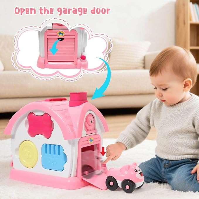 Montessori Toddler Toys for 1 Year Old Girl Gifts, Pretend Play Puppy Toy Music Learning House with Car for Toddlers 1-3, 1st First Birthday Gifts for Girls and Boys Baby Toy 6-12 12-18 6-24 Months