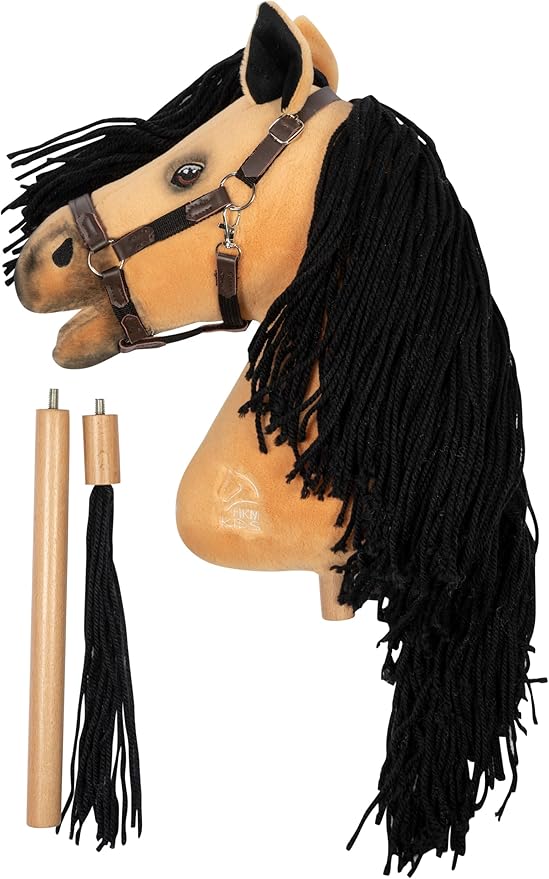 HKM - Hobby Horse Premium, Buckskin with Halter & Tail, Horse for Children, Stick Horse + Accessories for Hobby Horsing, 750 g