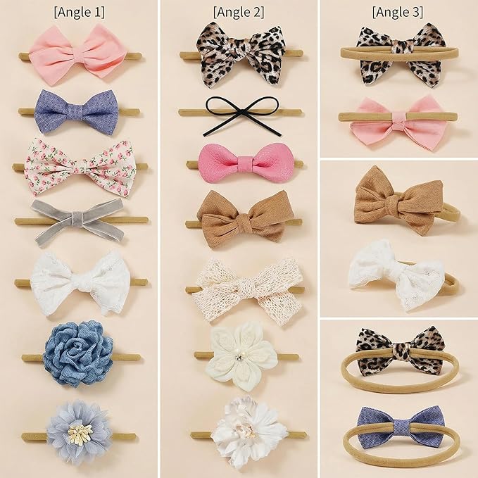 Baby Girl Headbands Nylon Flower Elastic Hairbands 14pcs Hair Accessories Gift for Newborn Infant Toddlers (White)
