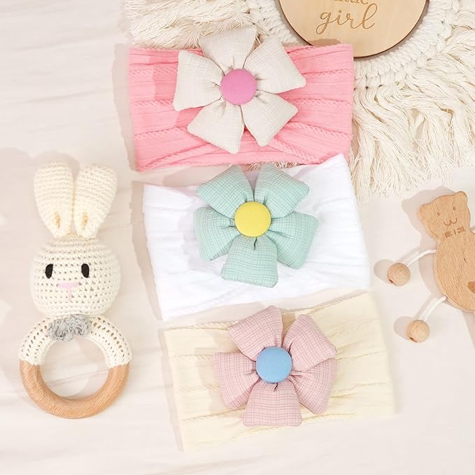 CÉLLOT 6 Pcs Baby Flower Headbands Nylon Hairbands Baby Girl Flower Bows Hair Accessories for Newborn Infant Toddler Essentials (Bright Color Series)
