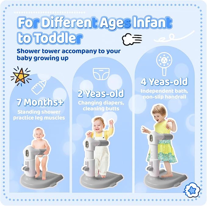 Baby Bath with Shower Stand Support , Non-Slip Adjustable Baby Standing Support,Soporte para Bañera de Bebé,Toddler Standing Up Themselves,Ideal Gift for baby standing bath 8-36 Months (Gray)