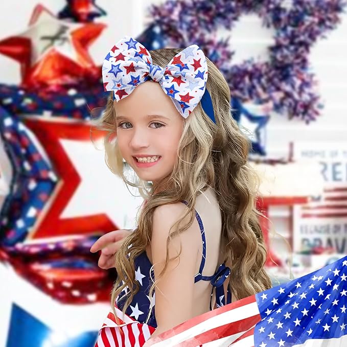 YanJie Baby Patriotic Handmade Stretchy Headbands - 4th of July Stars for Girls, Infants, Toddlers
