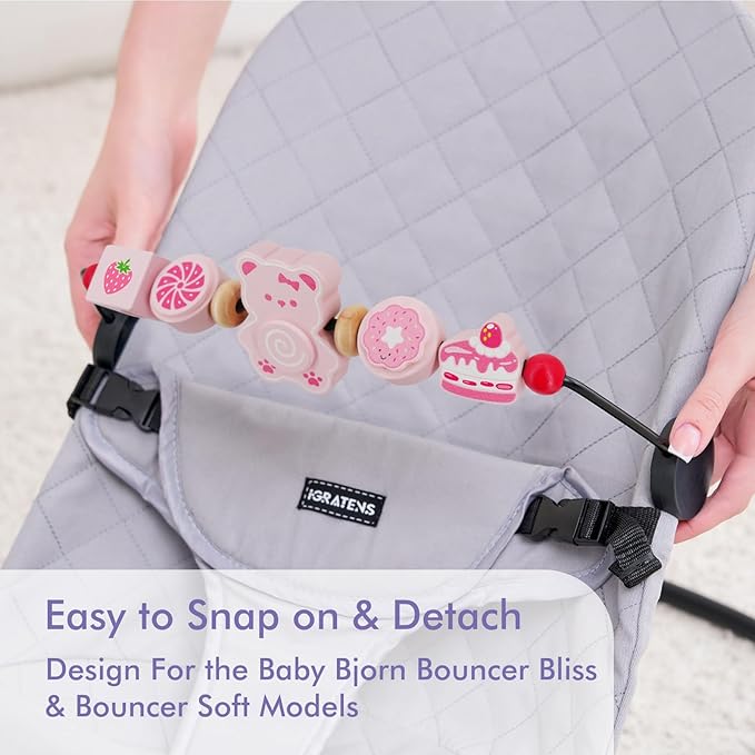 iGRATENS Baby Bouncer Toy Bar, Toy Bar for Baby Bouncer, Warm and Playful Pink Rainbow Design for Baby Girls, Easy to Attach and Remove, Child-Safe Paint, Safe for Babies