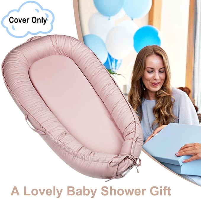 Baby Lounger Cover for Newborns, 100% Cotton Soft Portable Baby Nest Lounger Cover, Breathable Infant Lounger Replacement Cover, Lounger Pillow Cover Fit for Snuggle Me, Cover Only(Pink)