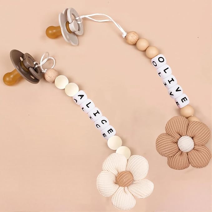 Personalized Baby Flower Pacifier Clip with Name, Custom Floral Flower Pacifier Clip Baby Accessories (B)