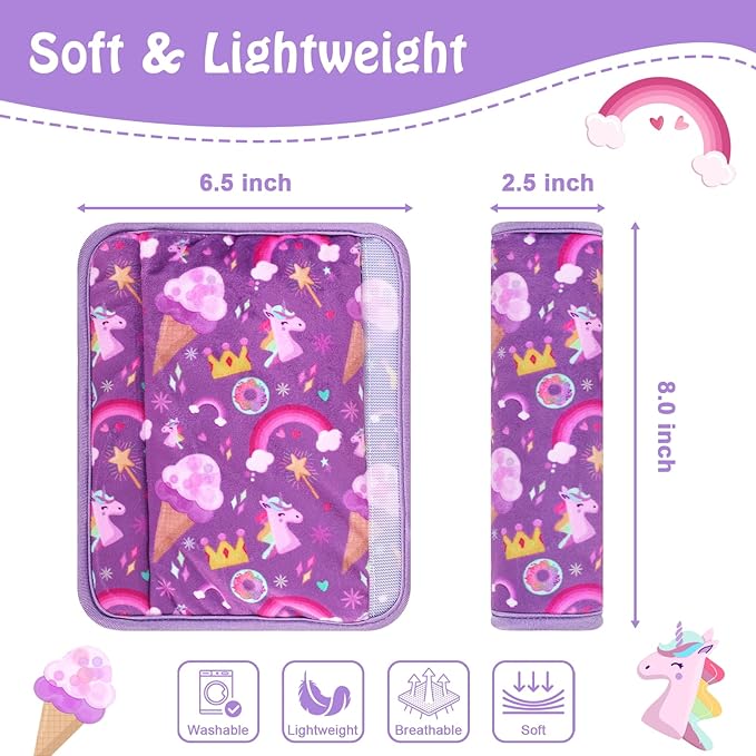 Seat Belt Covers for Kids, Double-Sided Use Shoulder Pads for Kids, Comfort Neck Strap Covers, Cute Car Seatbelt Cushion Covers for Boys Girls(2 Pack)