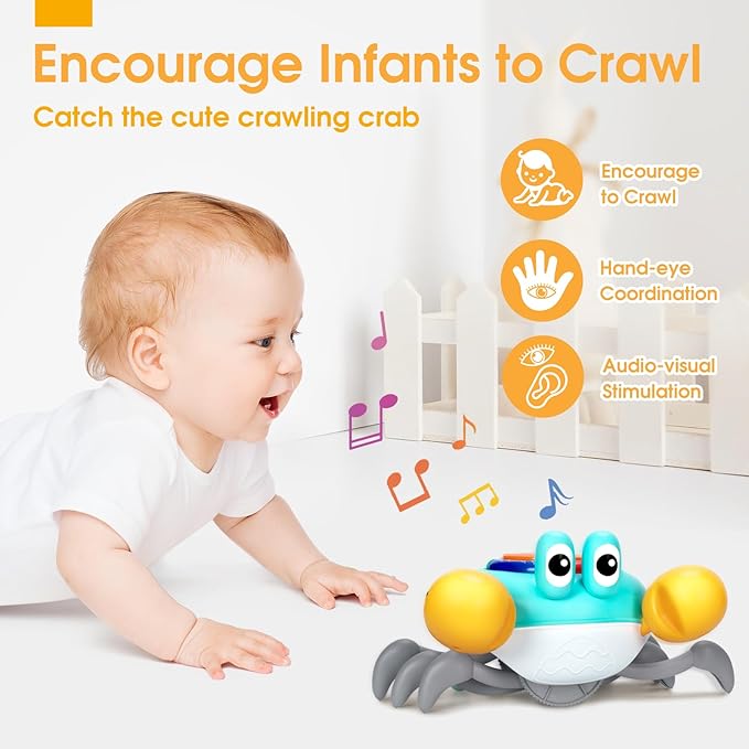 Musical Crawling Crab Baby Toy - Tummy Time Toys for 6-12 Months Boy Girl, Light-up Walking Crab Toys for 1 Year Old Baby Educational Learning, Crawly Crab Gift for 12-18 Months