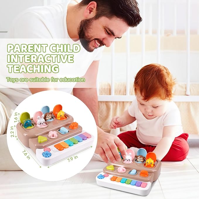 Pop Up Music Toy with Piano Keyboard - Interactive Cause and Effect Animal Game for 1-3 Year Olds, STEM Learning Educational Baby Toy with Music & Lights for Toddlers 6-12 Months