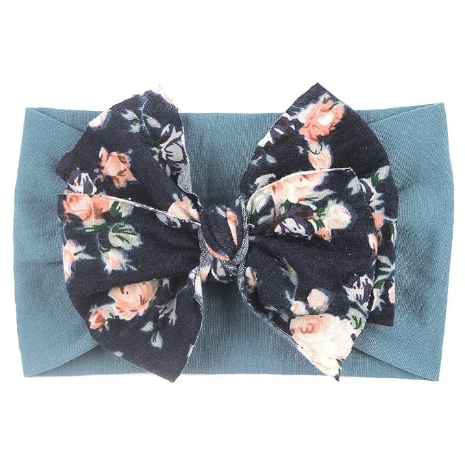 Nishine 6 Pack Cute Toddler Baby Girls Elastic Soft Nylon Headwraps Infant Knot Bow Headband Turban (Navy Set-6pcs)