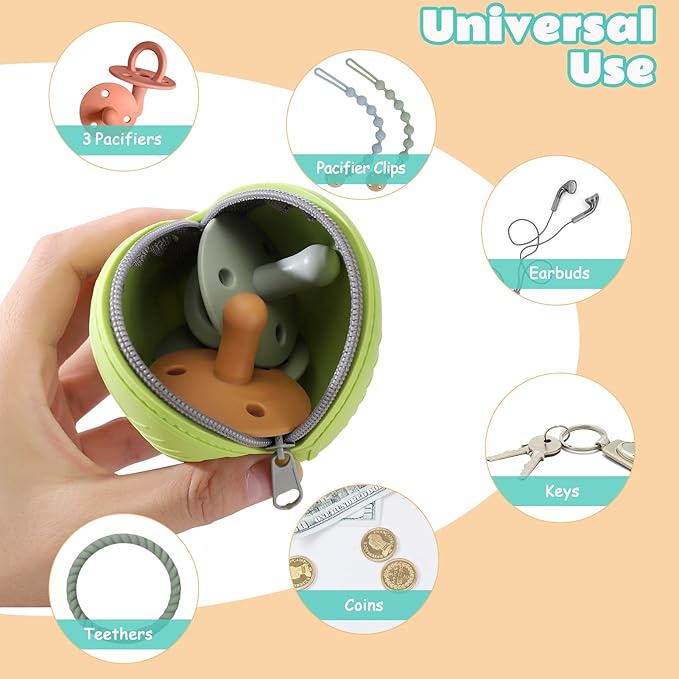 2-Pack Silicone Pacifier Holder Case- Portable Pacifier Cover Pouch Bag, Pacifier Storage Case for Diaper Bag(Jade Teal/Light Grey)