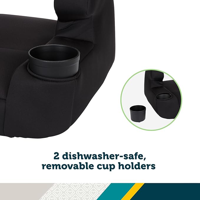 Safety 1st Comfort Ride Lite Booster Car Seat, 2-Pack, Lightweight Backless Booster Seat, Machine Washable, Dishwasher Safe Cup Holders, USA-Made, Fits Kids 40-100 lbs, 43.4-57", Pure Black