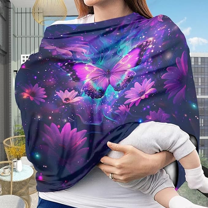 Galaxy Butterfly Nursing Cover for Baby Infant, Carseat Canopy, Soft Breastfeeding Covers Baby Nursing Cover Easy to Install