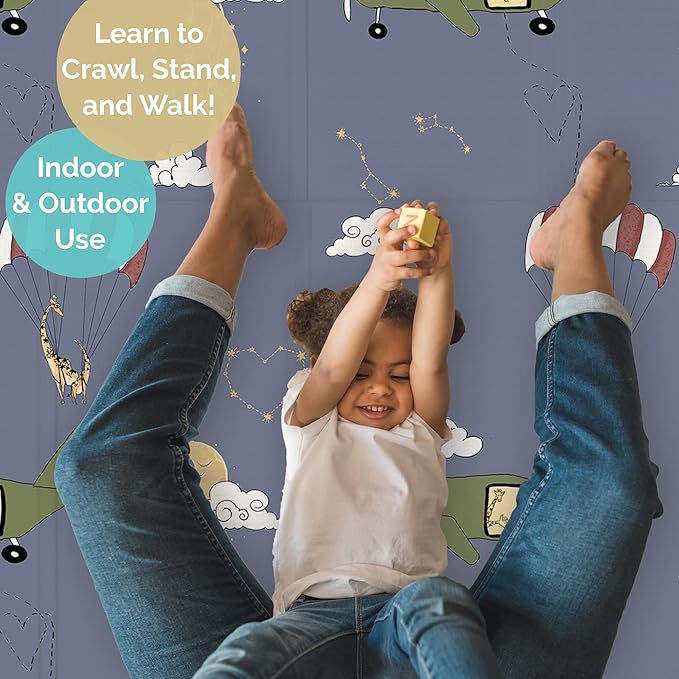 JumpOff Jo Foldable Foam Play Mat – Large Waterproof Baby & Toddler Activity Floor Mat, Double-Sided 70 x 59 Inch Play Surface