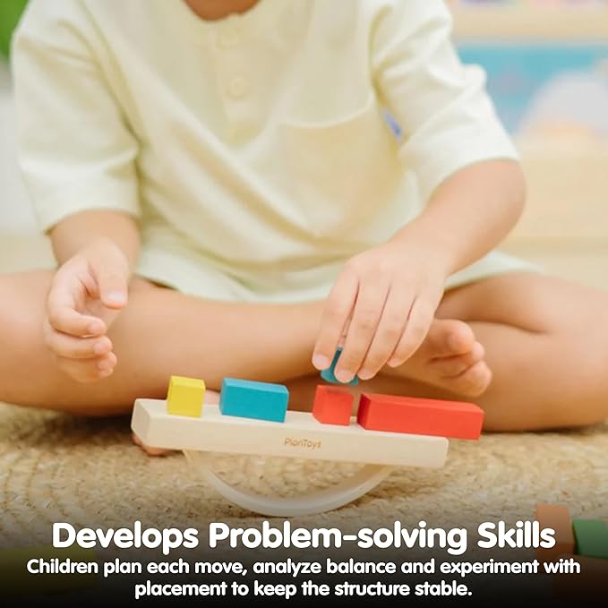 PlanToys® Balancing Cargo Game | Wooden Balance Toy for Toddlers 3Y+ | Develops Hand-Eye Coordination, Problem-Solving & Logical Thinking | Interactive Toy with 14 Blocks & Die