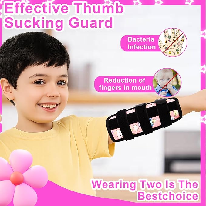JFHNMLW 2 Pcs Thumb Sucking Deterrent, Pink Rainbow Elbow Thumb Guard for Thumb Sucking, Nail Biting Treatment for Kids Prevention Anti Nose Picking for Boys Girls Finger Sucking Prevention