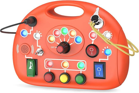 Montessori Busy Board for 1 Year Old, Busy Board with LED Light, Baby Sensory Board Toddler Travel Toys for Kids Preschool Learning Activities Boys & Girls Birthday (Orange)