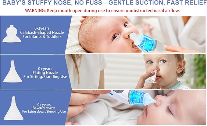 Electric Nasal Aspirator for Baby,POLEDY Waterproof Nose Sucker for Toddlers, Nose Cleaner with 3 Silicone Tips,3 Adjustable Suction Levels, Baby Booger Sucker with Music-Light Soothing Feature ﻿