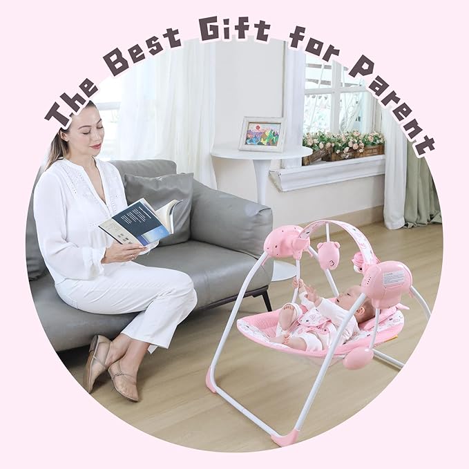 Portable Baby Swing for Infants, Compact & Foldable Infant Swing with 5-Speed Swing,Music, Timer, Cushioned Seat, Battery Operated, 0-9 Months 6-20 lbs,SG2402