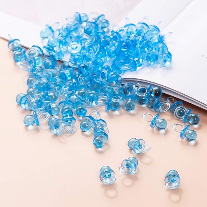 150 Mini Acrylic Pacifiers for Baby Shower Game, 0.86 Inch Bulk Chupones para Gender Reveal Party Favors Table Decoration (Blue)