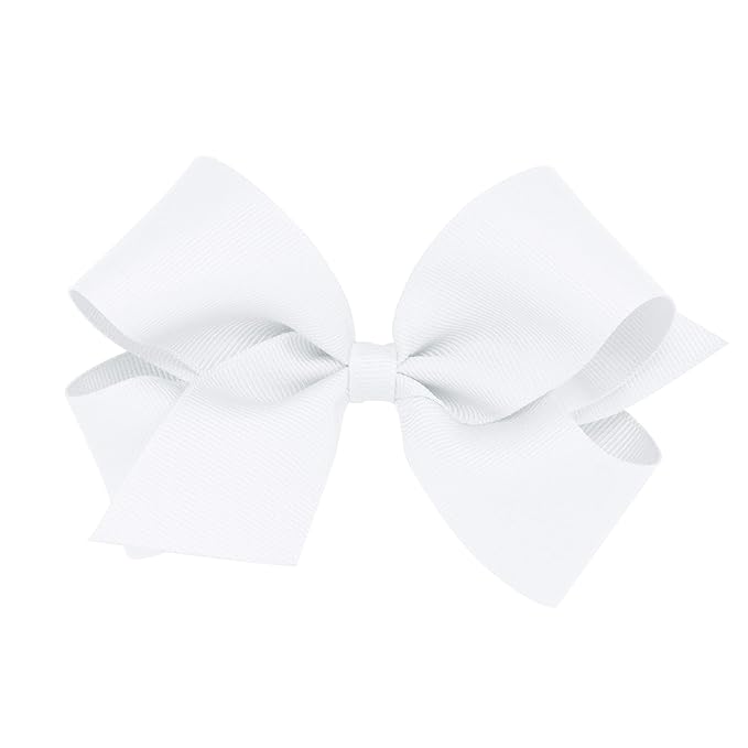 Wee Ones Girls' Classic Grosgrain Hair Bows with Plain Wrap Center, No-Slip Hair Clip, Handmade, White, Medium