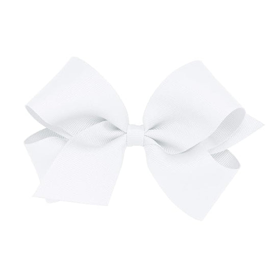 Wee Ones Girls' Classic Grosgrain Hair Bows with Plain Wrap Center, No-Slip Hair Clip, Handmade, White, Medium