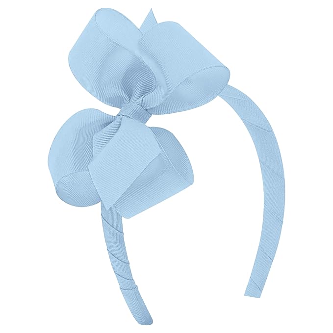 Wee Ones Girls' Classic Grosgrain Hair Bow on a Wrapped Headband, Stylish For All Hair Types, Medium Bow, Millennium Blue