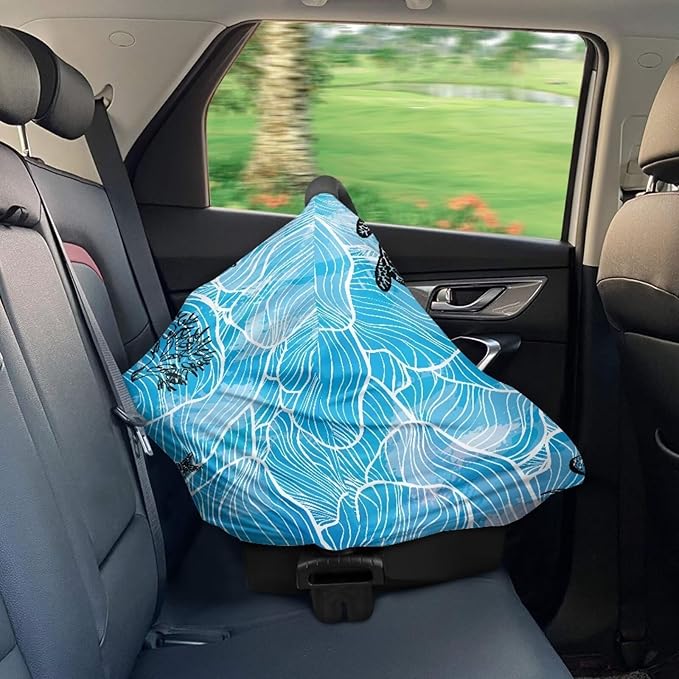 Sea Turle Car Seat Covers Multi-Use Nursing Cover for Baby Infant,Carseat Canopy,Soft Breastfeeding Covers Baby Nursing Cover Easy to Install