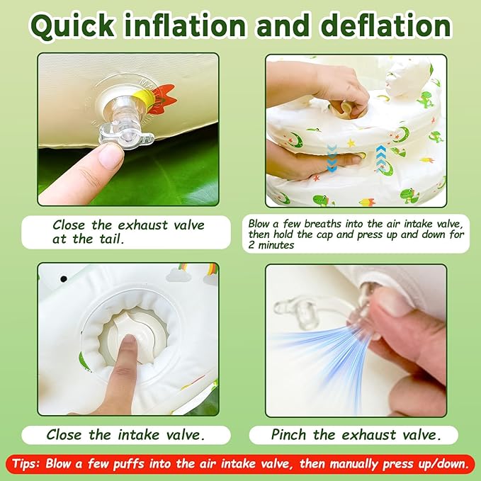Inflatable Baby Seat for Babies 3-36 Months，[Squeaky Sound & Anti-Fall Design] Inflatable Chair with Sound-Making Ears, Baby Seat for Sitting-Up Practice, Built-in Air Pump (Ear Dinosaur)