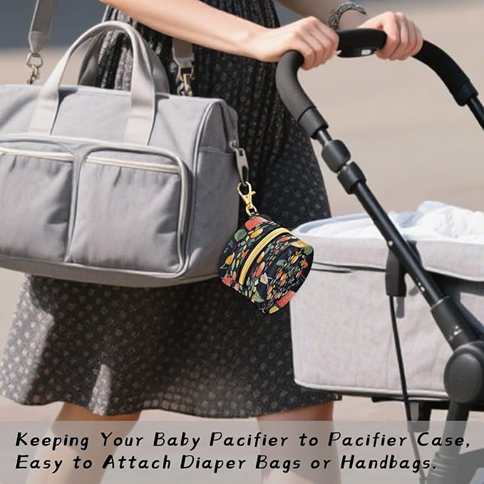 Pacifier Holder with Clip Pacifier Case for Diaper Bag Round Baby Pacifier Pouch Box Bag Portable Red and Yellow Apples Leaves